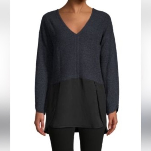 Quinn Cashmere Long Sleeve Sweater size Large L gray 60% cashmere 40%wool K - Picture 1 of 9